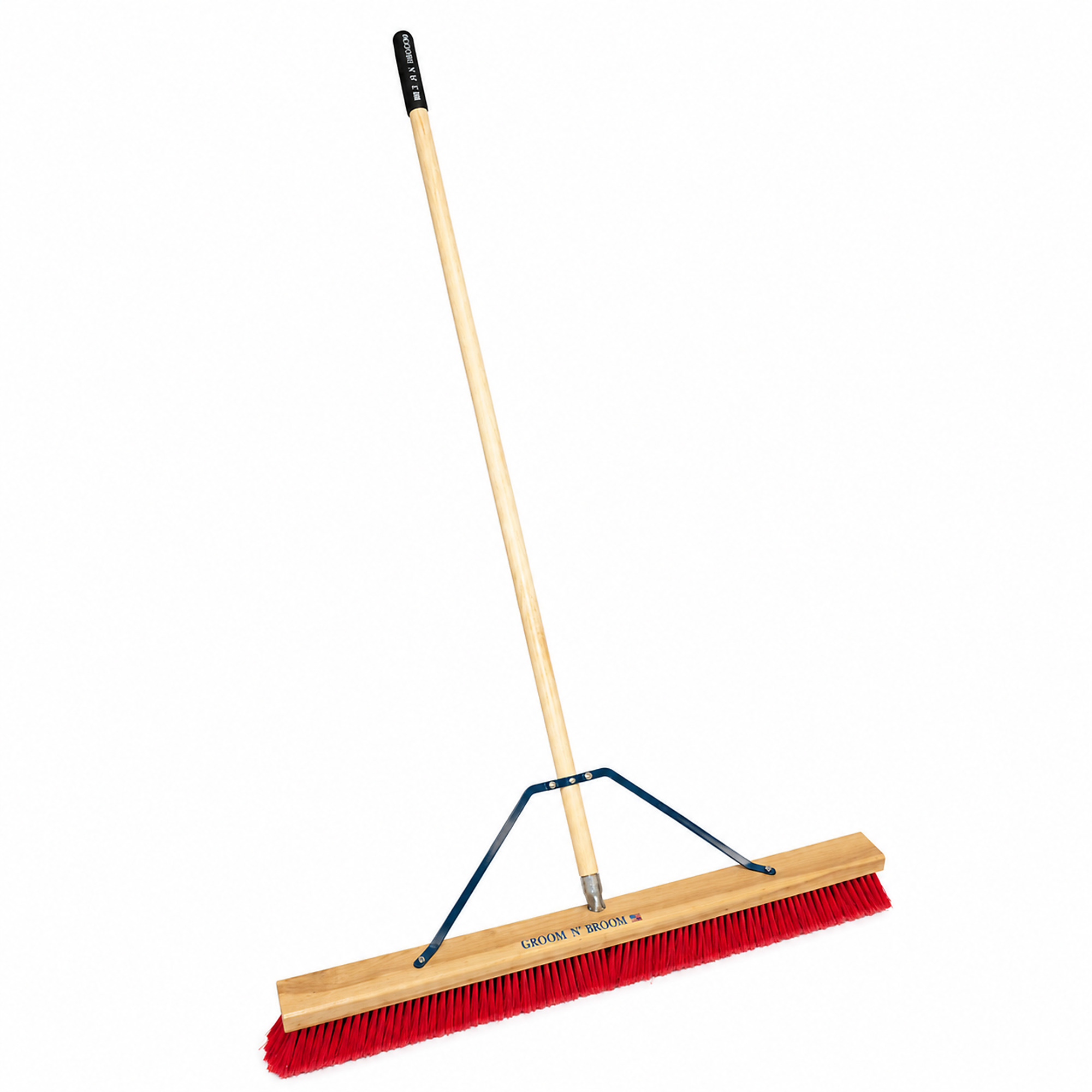 USA Broom 24" Soft/Fine Sweep Indoor Push Broom with 60" Handle. Ideal for Epoxy & Polished Floors.American Made Steel Brackets-All Stainless Steel Hardware. 100% USA Made. Model SOFT-24-RED